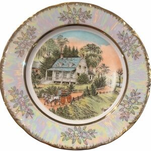 Iridescent Pastel Scenic Dinner Plate - White/Pastel